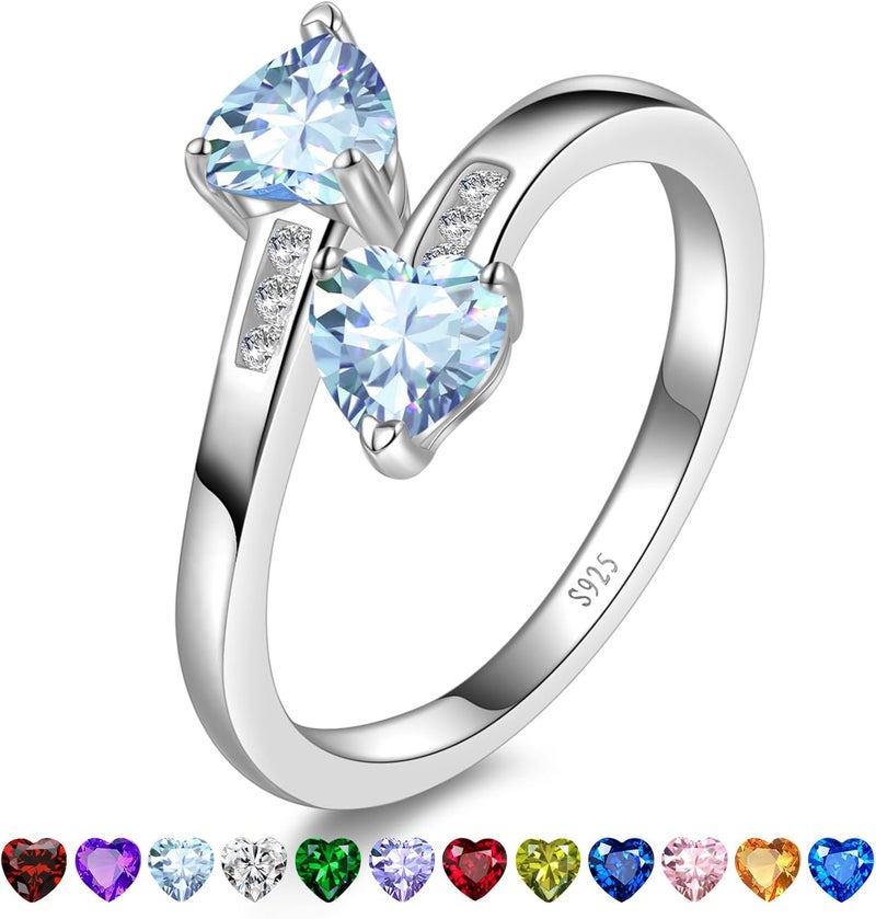 Yaresul 1CT Adjustable Women Heart Ring 925 Sterling Silver Birthstone Rings for Women Promise Ring for her Simulated Gemstone Statement Stackable Band Width 2mm Open Size 5~9 - Image 1